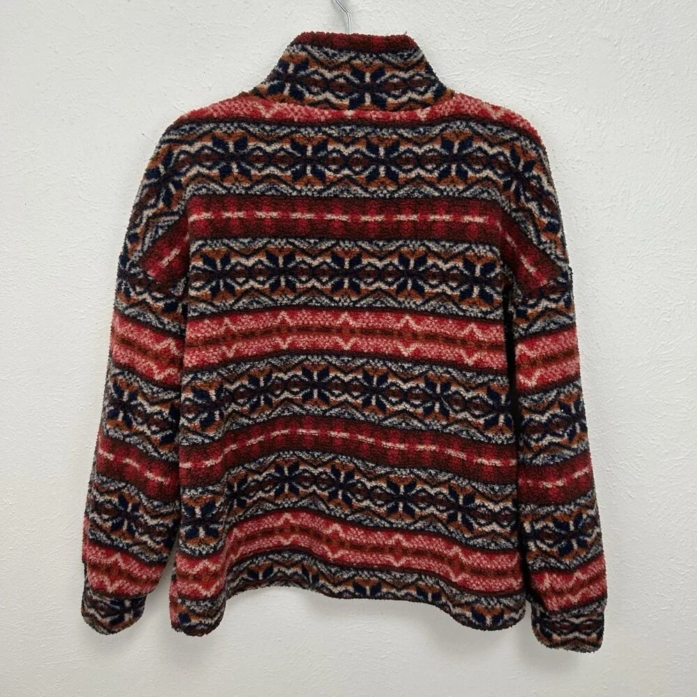 American Eagle Sweater Womens S Red Aztec Plush Sherpa Fleece‎ 1/4 Zip Pullover
